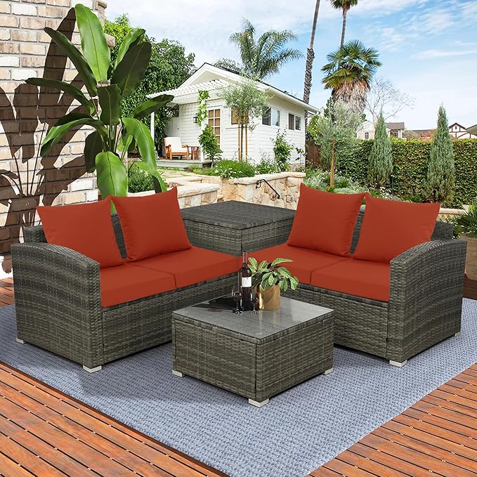 Outdoor Cushions for Patio Furniture, Waterproof Outdoor Chair Cushion w/Fade-Resistant, Removable & Machine-Washable Cover, 22x22 Inch, Deep Seat Sofa/Couch Pad Replacement – Set of 4, Rust