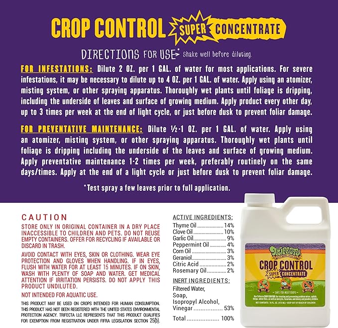 Trifecta Crop Control Super Concentrate All-in-One Natural Pesticide, Fungicide, Miticide, Insecticide, Help Defeat Spider Mites, Powdery Mildew, Botrytis, Mold, and More on Plants 16 OZ