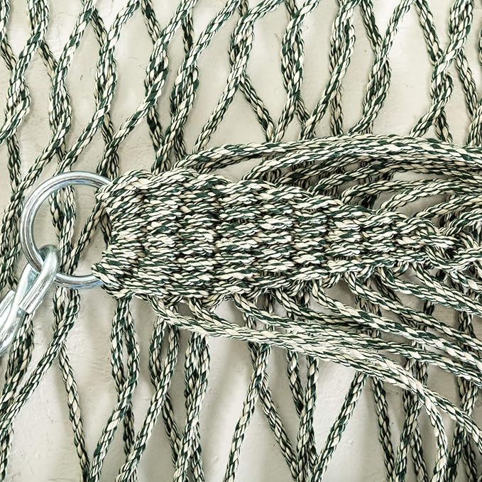 Hatteras Hammocks Deluxe Green Oatmeal Heirloom Tweed DuraCord Rope Hammock – 13 ft. x 60 in., 2-Person, 450 lb Capacity, Cumaru Spreader Bar, Zinc-Plated Hardware – Handcrafted in The USA