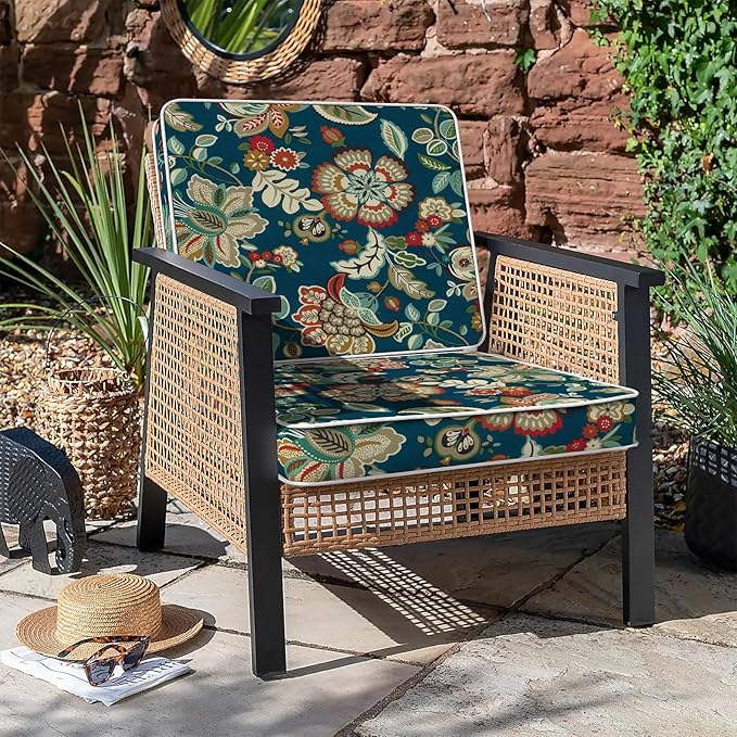 LVTXIII Patio Chair Cushions 22"x22"x3", Water-Repellent Outdoor Seat Cushions for Patio Furniture, Square Chair Pads with Ties for Home Garden Decoration, Set of 2, Peacock Blue