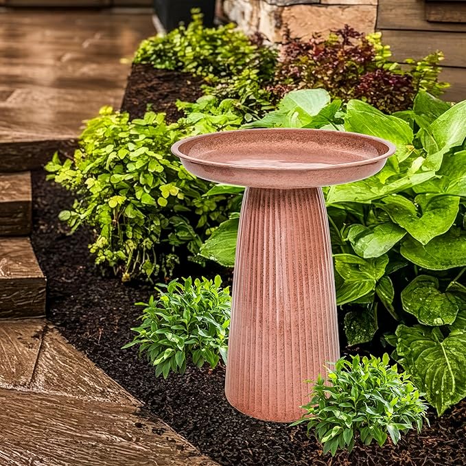 Sunnydaze Gleeful Garden Metal Bird Bath for Outdoors - Large Decorative Iron Birdbath - 23-Inch - Canyon Clay Glaze