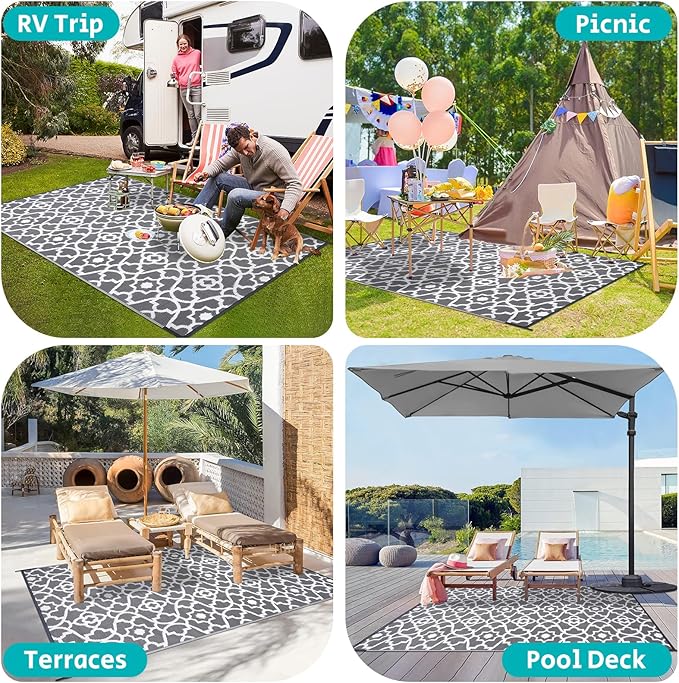 HEBE Outdoor Rug Waterproof 5x8, Plastic Straw Rug Camping Rug, Reversible Outdoor Patio Rugs RV Mat Clearance, Indoor Outside Floor Carpet for Porch,Deck,Camper,Balcony,Backyard