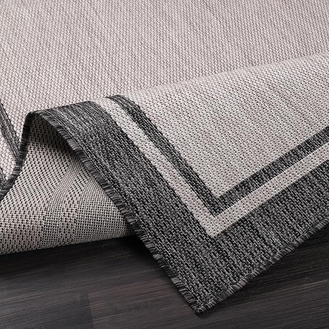 CAMILSON Indoor Outdoor Rug, 5x7 Bordered Gray Modern Area Rugs for Indoor and Outdoor Patios, Kitchen and Hallway Mats, Washable Porch Deck Outside Carpet (Bordered Grey, 5 x 7)