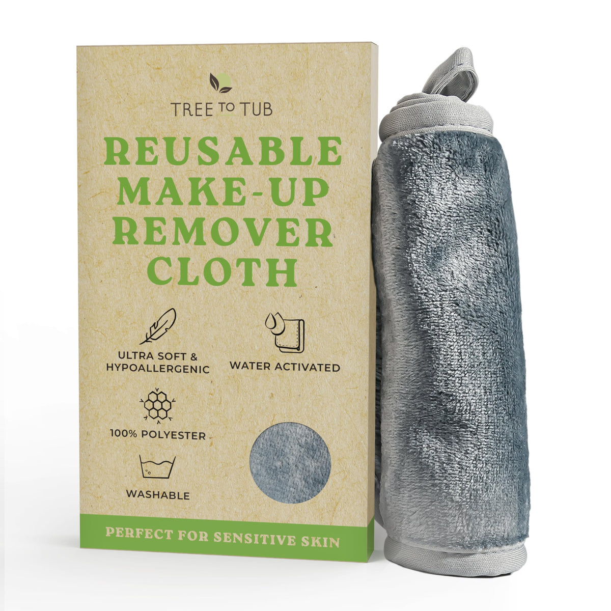 Tree To Tub Reusable Makeup Remover Cloth for Face - Gray Washable Microfiber Makeup Remover Towels for Gentle Cleansing, Washcloth for Daily Use, Face Towels for All Skin