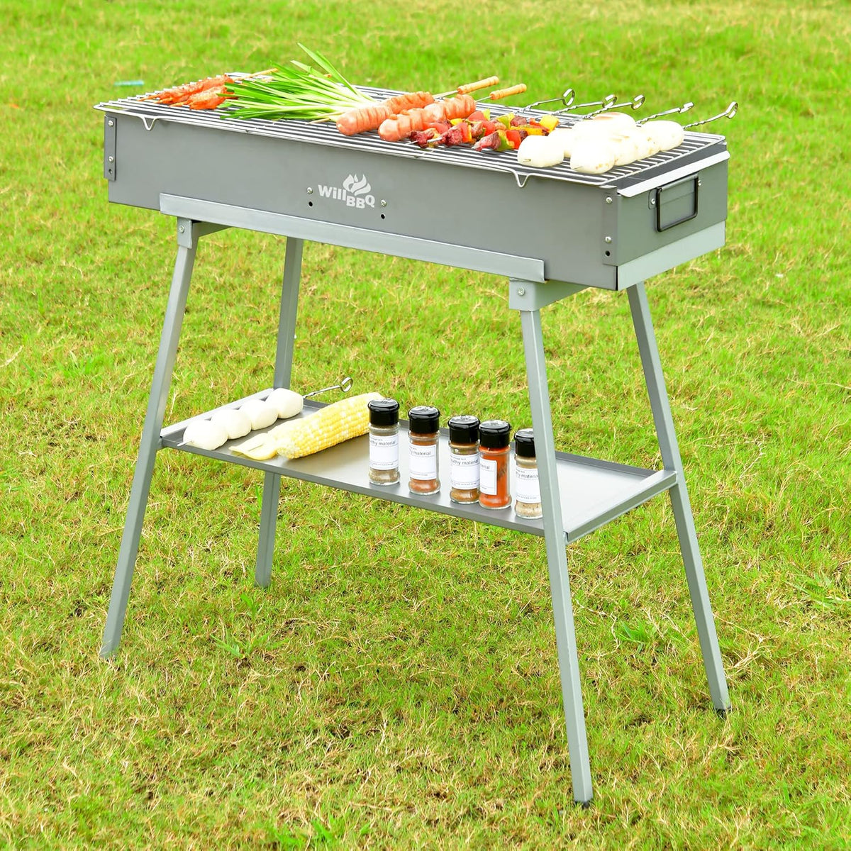 Charcoal Grills Commercial Quality Portable Multiple Size Hibachi BBQ Lamb Skewer Folded Camping Barbecue Grill for Garden Backyard Party Picnic Travel Outdoor Cooking Use(31.6x10.3x5.1 inch)