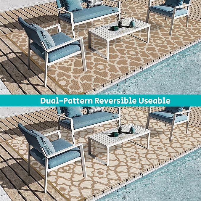 HEBE Outdoor Rug Waterproof 6x9, Plastic Straw Rug Camping Rug, Reversible Outdoor Patio Rugs RV Mat Clearance, Indoor Outside Floor Carpet for Porch,Deck,Camper,Balcony,Backyard