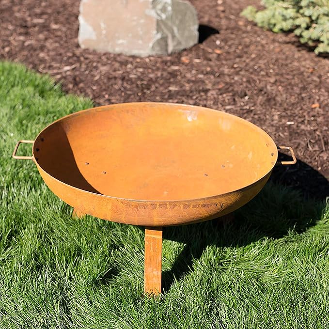Sunnydaze 30-Inch Cast Iron Heavy-Duty Fire Pit for Outside - Wood-Burning Outdoor Fire Pit Bowl with Handles - Oxidized Finish