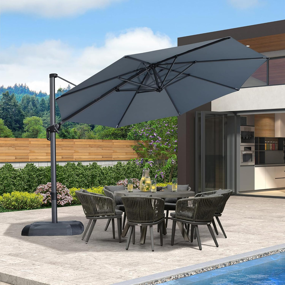 PURPLE LEAF 11 Feet Patio Umbrella Outdoor Cantilever Round Umbrella Aluminum Offset Umbrella with 360-degree Rotation for Garden Deck Pool Patio Light Grey