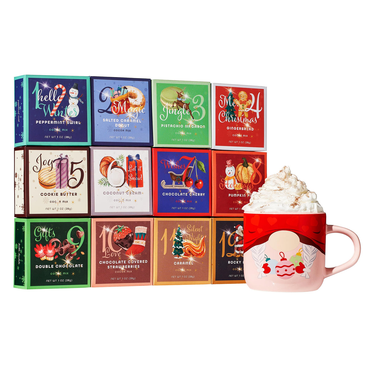 Kiri & Sons 12 Days of Winter Hot Chocolate Gift Set, Winter Advent Calendar 2024 Kids, Gourmet Cocoa, Large Gift Set Delicious Winter Flavors