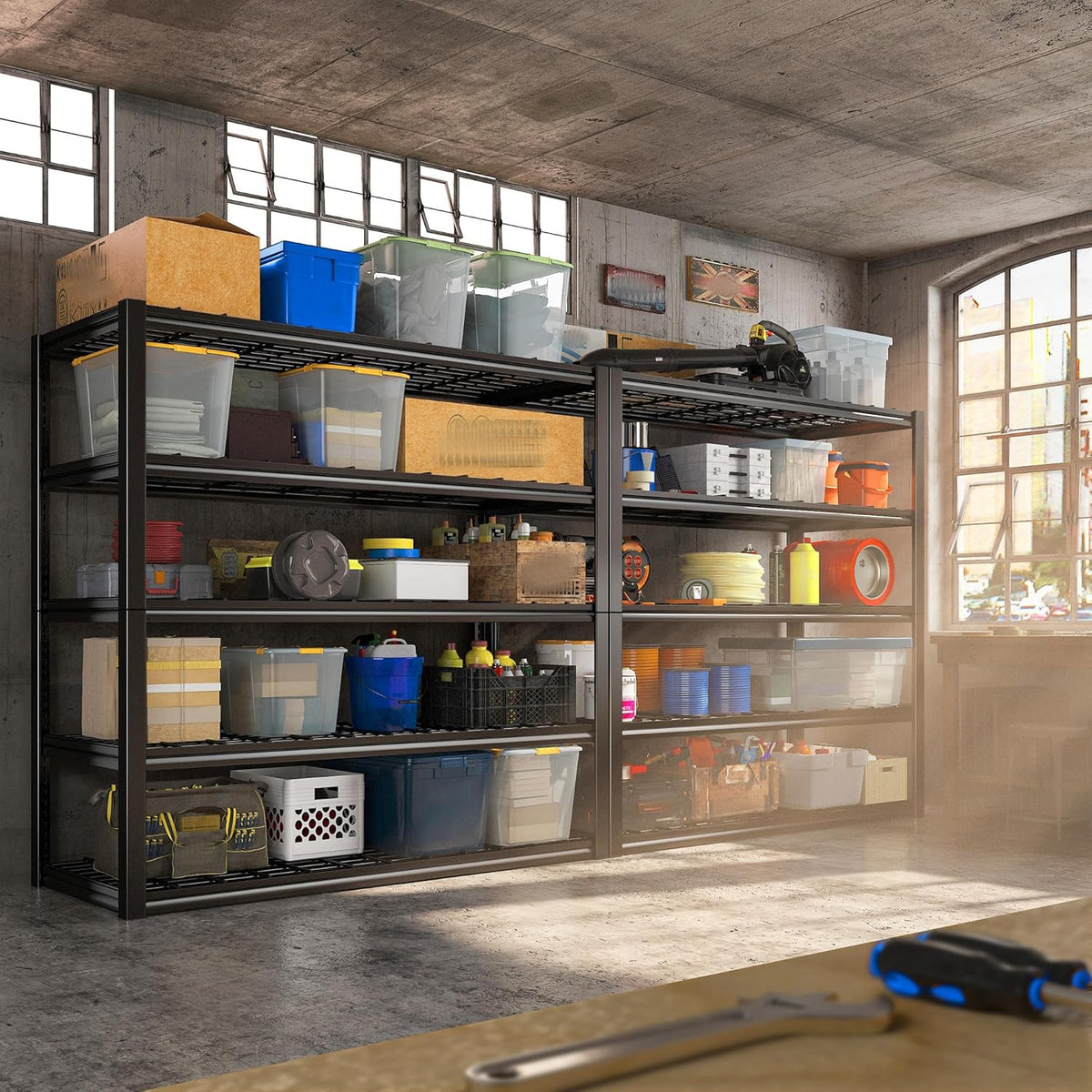 REIBII 48.2''W Garage Shelving Heavy Duty Metal Shelving 3000LBS Storage Shelves Adjustable Metal Shelves Industrial Garage Shelf for Warehouse Basement, 2 Pack
