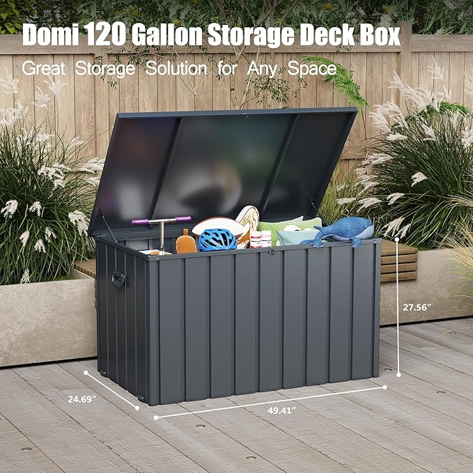 Domi Outdoor Storage Deck Box 120 Gallon, Outdoor Deck Box with Waterproof Storage Bag for Outside Cushions, Garden Tools and Pools Equipment, Gray