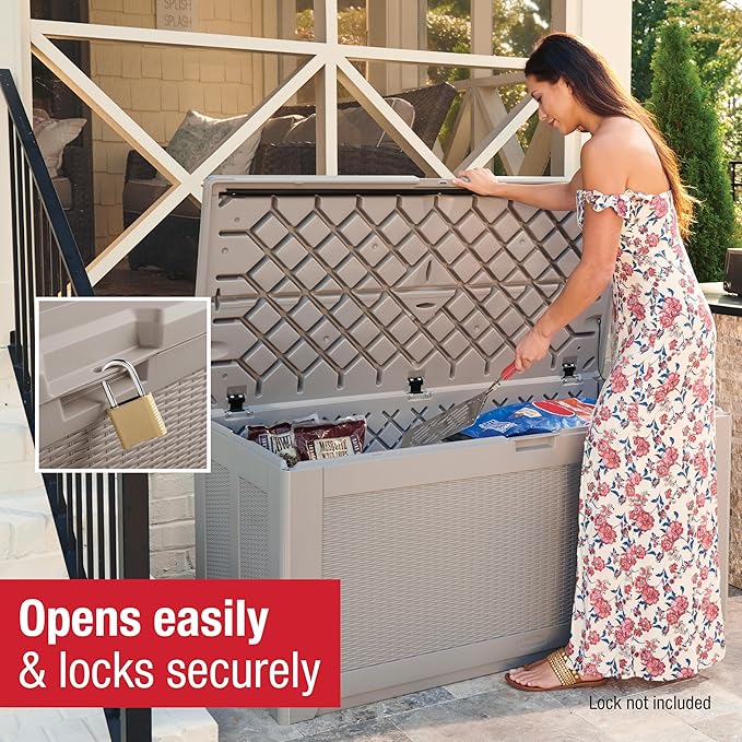 Rubbermaid Extra Large Resin Outdoor Storage Deck Box (134 Gal), Weather Resistant, Gray, Deck Organization for Home/Backyard/Pool Chemicals/Toys/Garden Tools/Porch/Patio Cushions