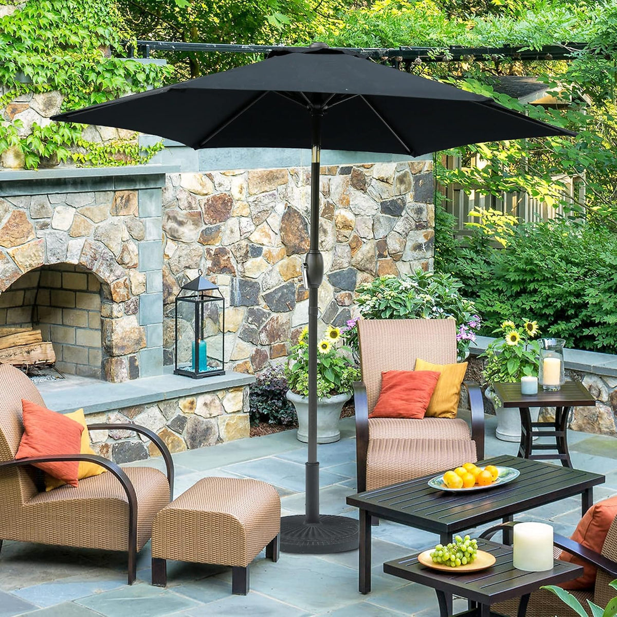 Aok Garden 7.5 ft Patio Umbrella Outdoor Market Umbrella Tilt Button and Crank 6 Ribs for Deck Lawn Pool& Backyard
