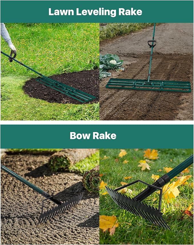 Lawn Leveling Rake 48x10'', Yard Leveling Rake with 78'' Back-Saving Adjustable Handle, Stainless Steel Lawn Leveler Tool with 17'' Tines Head for Garden, Backyard, Farm, Golf Course