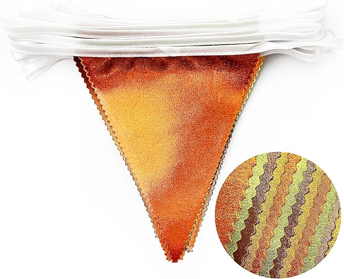 Fall Party Decorations Orange Green Gold Brown Metallic Fabric Triangle Pennant Flag Bunting Banner for Fall Autumn Thanksgiving Wedding Birthday Baby Shower Bridal Shower Engagement Party Supplies
