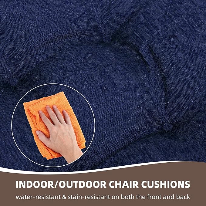 RACE LEAF 4 Pack 17x17 Patio Chair Cushions, Thickened Waterproof Cushions with Stain Resistant Cover and Non-Slip Ties (Navy)