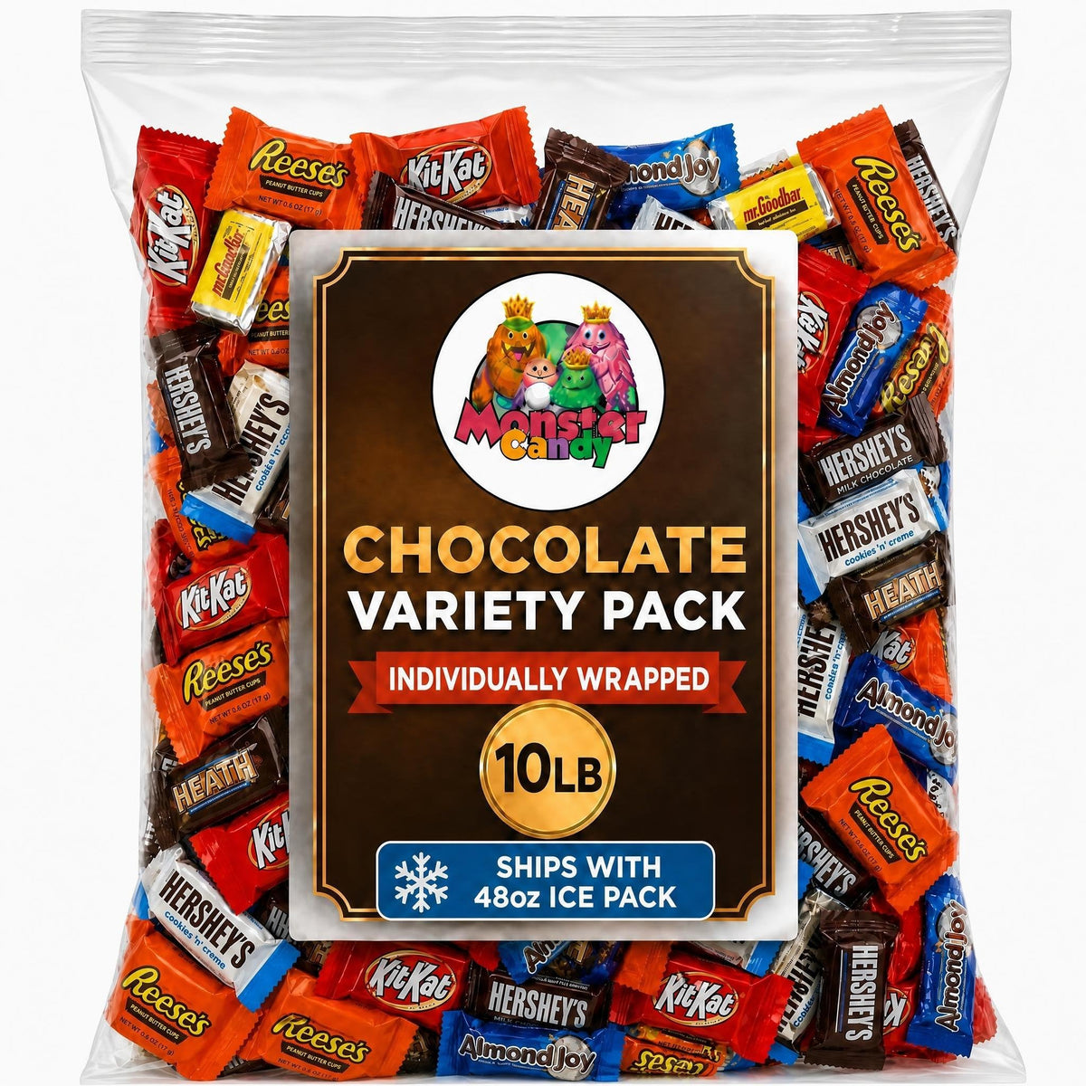 Monster Candy Bulk Chocolate Variety Pack - 10 Lb Individually Wrapped Candy Assortment for Basket Stuffers, Celebration & Party - July 4th