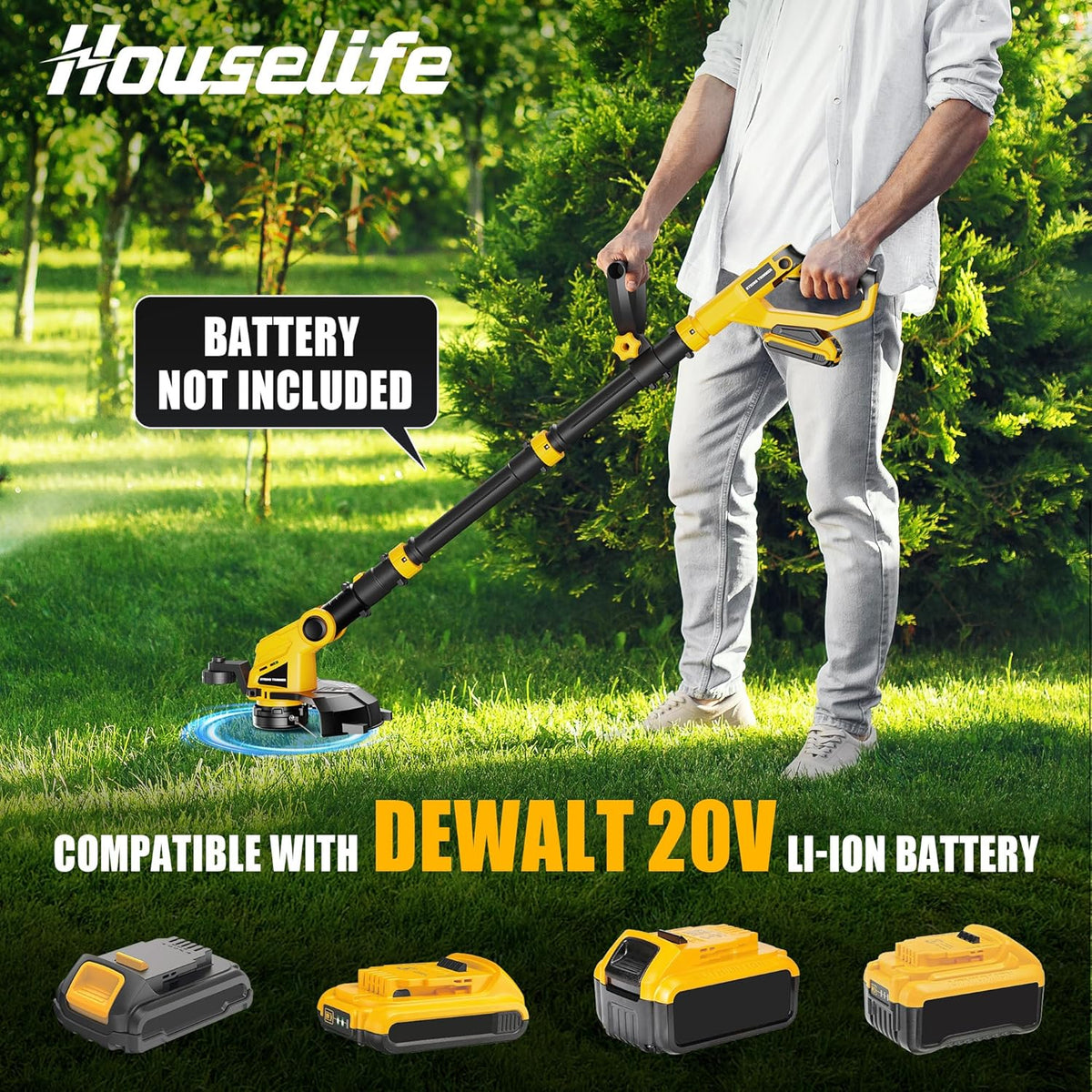 Cordless Hedge Trimmer+String Trimmer+Leaf Blower Combo Compatible with Dewalt 20v Max Battery(Tool Only), Cordless Weed Wacker & Shrub/Bush Trimmer & Electric Leaf Blowers for Lawn Care, Garden, Yard