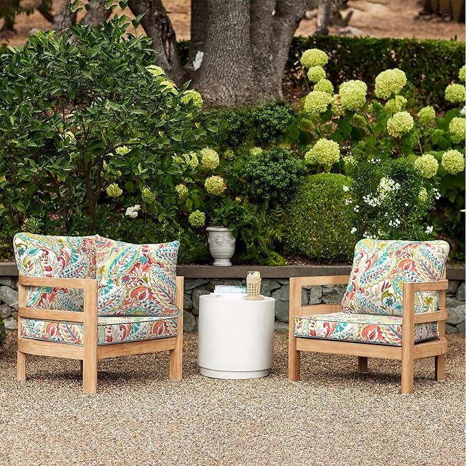 LVTXIII Outdoor Deep Seat Cushion Patio Seat and Back Cushion Set Seasonal Chair Cushion with Removable Cover and Adjustable Buckle for Home and Garden, 22"x22"x4", Pretty Paisley