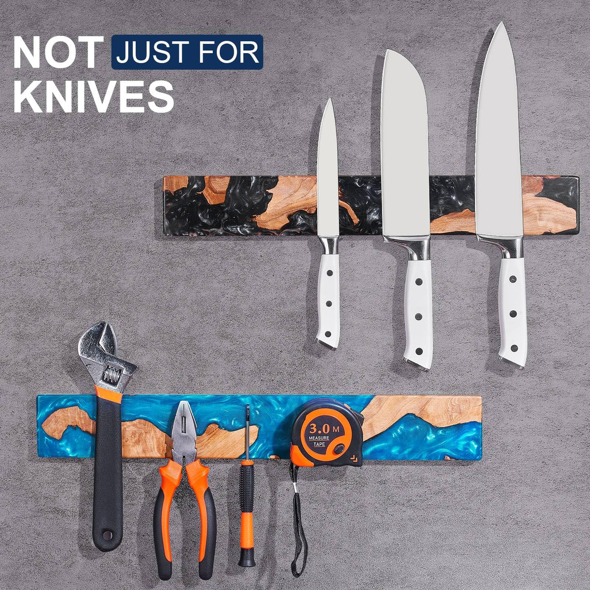Magnetic Knife Holder for Wall, 16 Inch Burl Wood & Black Resin Strip