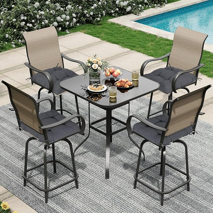 Aoodor 19" x 19" x 5" Tufted Outdoor Chair Cushions, Water Resistant & Fade Resistant Polyester Dining Chair Pads with 2 Straps for Patio Furniture, Set of 2