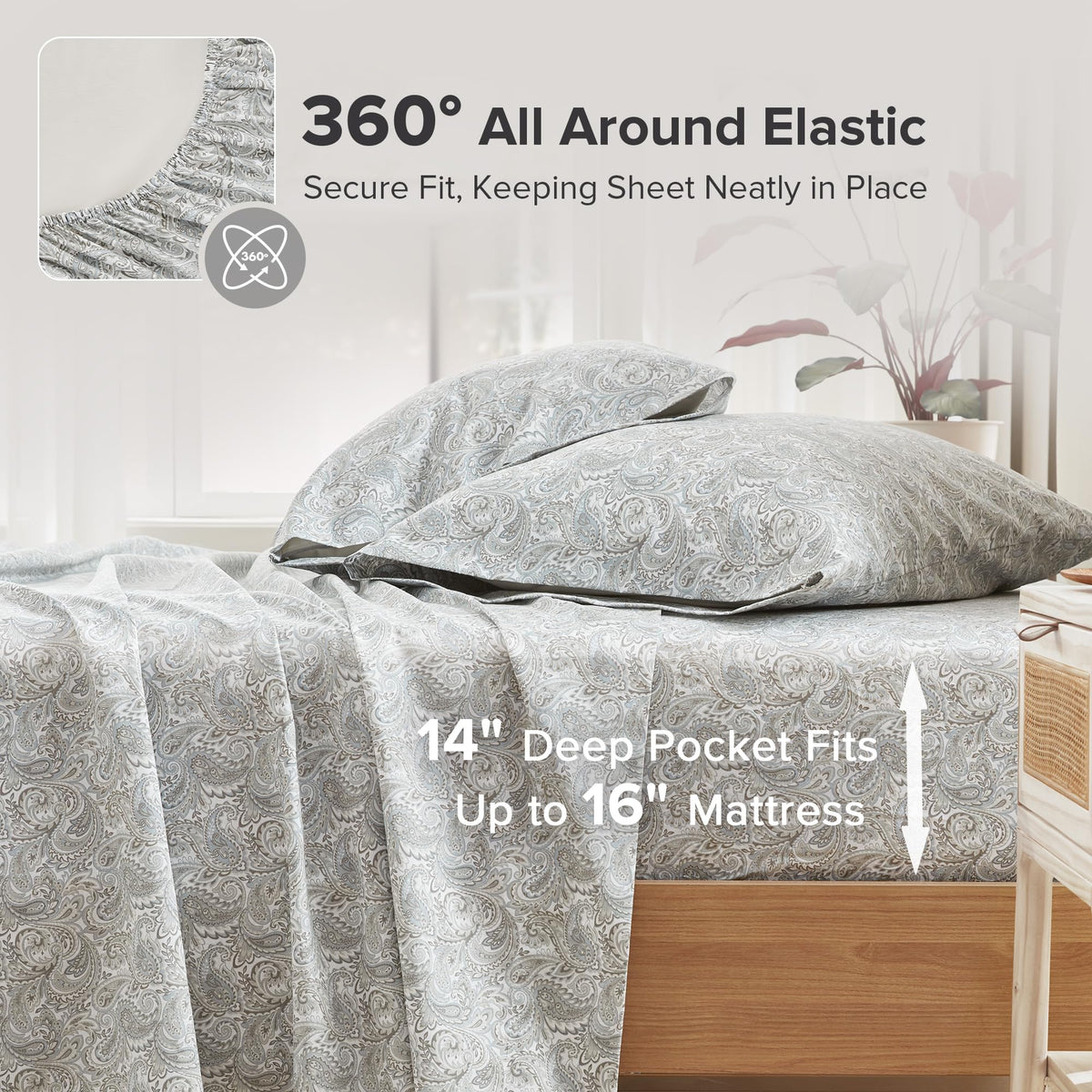 Comfort Spaces 100% Cotton Percale Sheets Queen Size 4 Piece, Paisley Multi