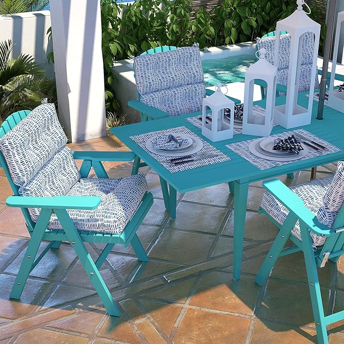 LVTXIII Outdoor High Back Chair Cushions, Seasonal Replacement Adirondack Chair Cushion with Ties, Patio Waterproof Seat Cushions for Home Garden Use (22” W x 20” D, Set of 2, Pebble Blue)