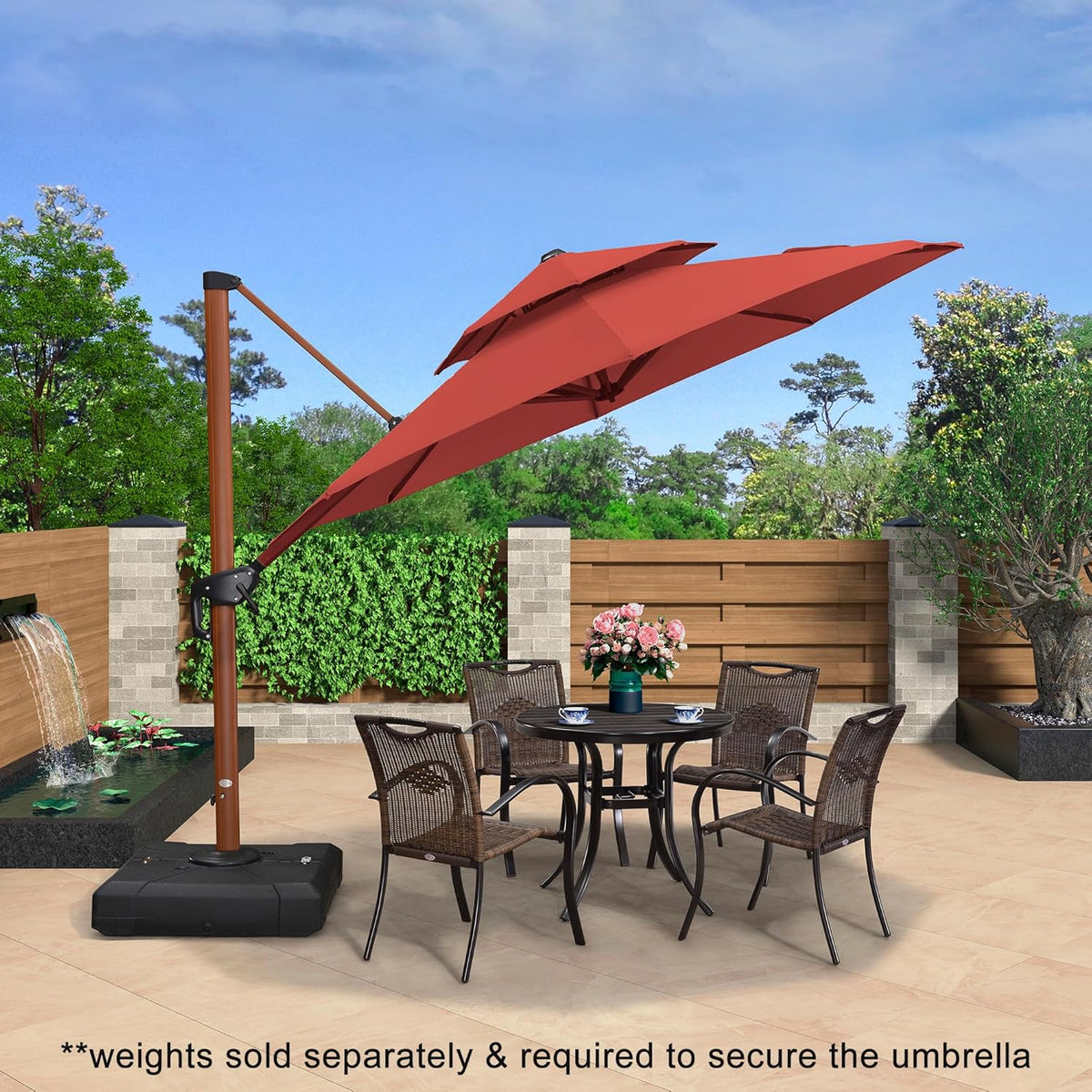 PURPLE LEAF 10ft Patio Umbrella Outdoor Round Umbrellas Large Cantilever Umbrella Windproof Offset Umbrellas Heavy Duty Sun Umbrella for Garden Deck Pool Patio, Brick Red