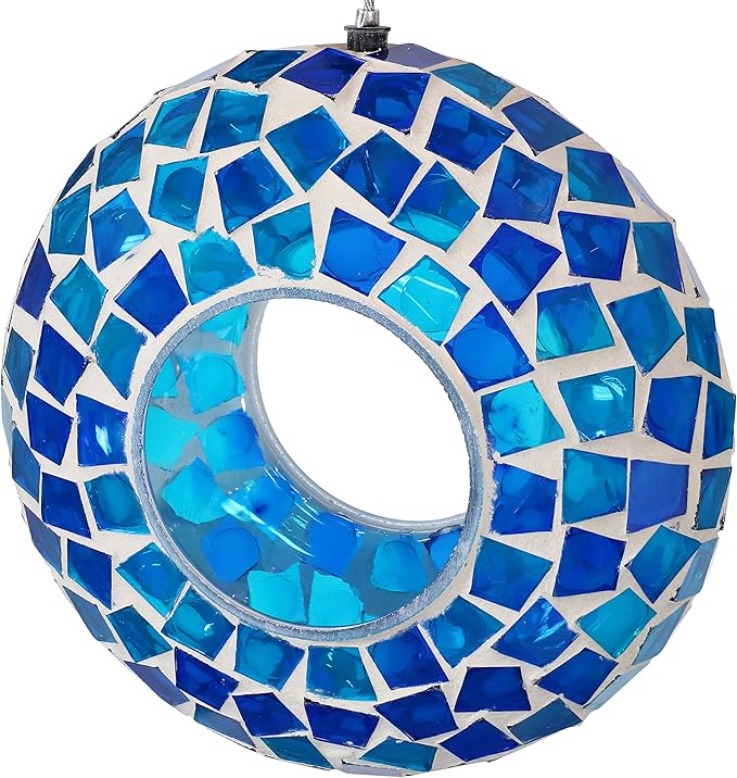 Sunnydaze 6-Inch Glass Mosaic Hanging Bird Feeder for Outdoors - Fly-Through Wild Bird Feeder - Blue Mosaic