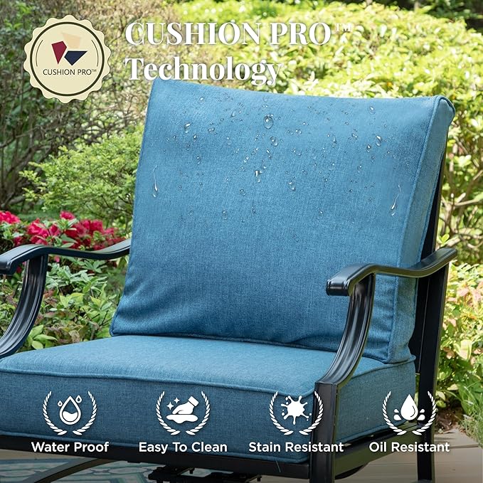 Patio Furniture Set with Fire Pit Table, 5 Pcs Metal Outdoor Conversation Set, 4 Swivel Chairs with 5.75" Extra Thick Cushion and 28" Fire Pit Table for Backyard Deck, Navy Blue