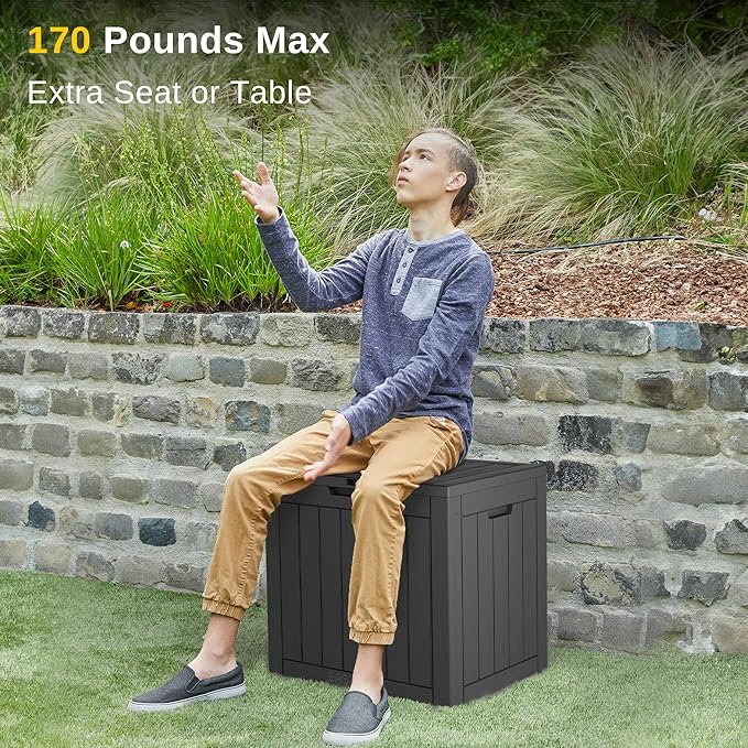 EAST OAK Outdoor Storage Box, 31 Gallon Deck Box, Waterproof Resin Storage Bin for Patio Cushions, Gardening Tools, Accessories, Lockable, UV Resistant, Black