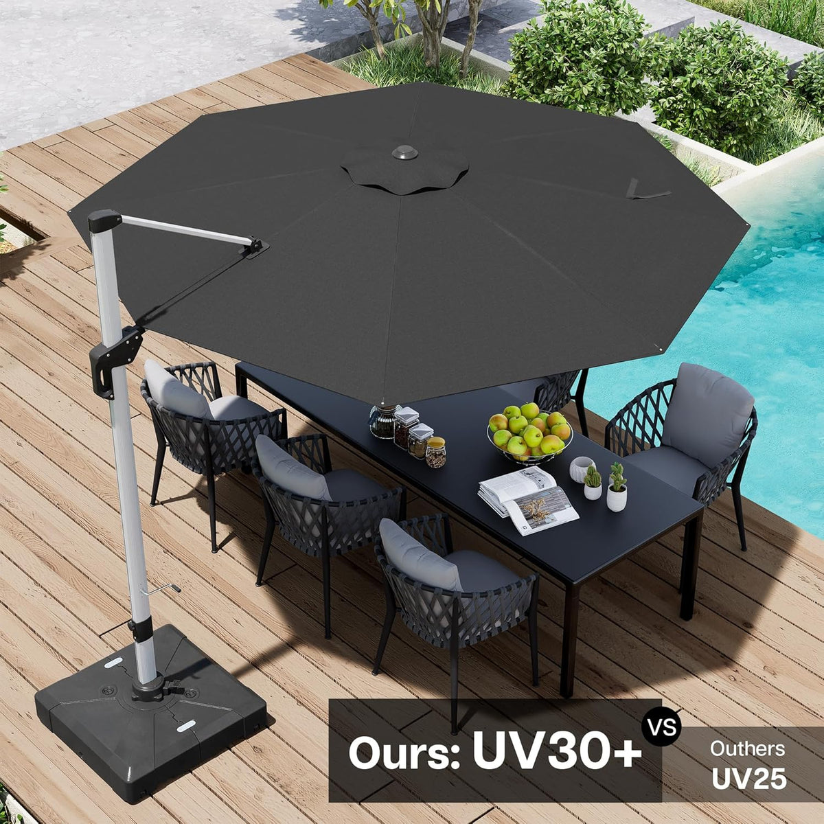 Patio Umbrella, 11FT Outdoor Cantilever Umbrella with 360-degree Rotation for Garden, Deck, Backyard, Pool and Beach, Grey