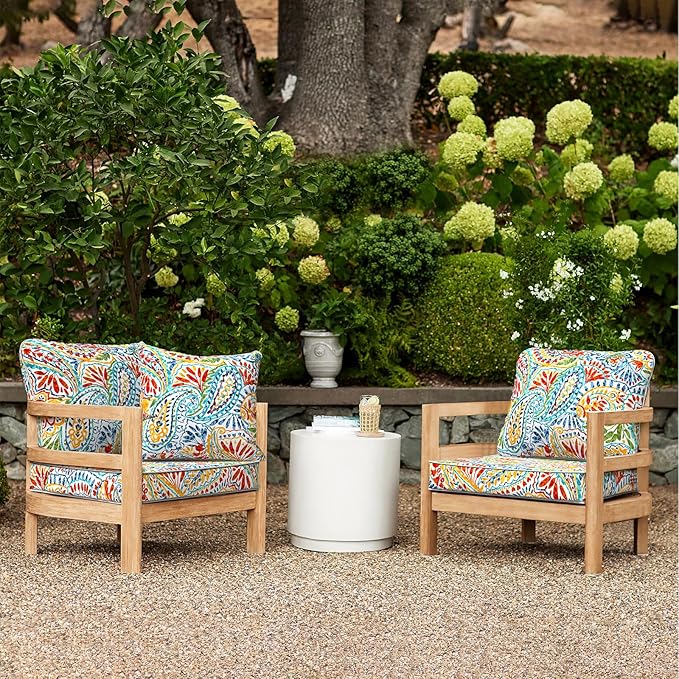 LVTXIII Outdoor Deep Seat Cushion 24"x24"x4" Patio Seat and Back Cushion Set Seasonal Chair Cushion for Dining Arm Chairs, Wicker Chairs and Garden Furniture Decoration, Paisley Multi