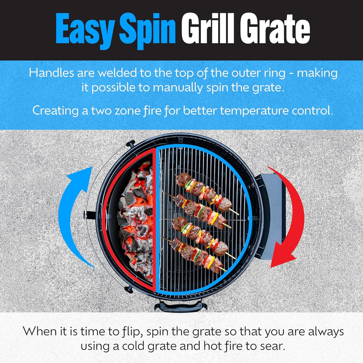 SnS Grills Original Kettle Charcoal Grill with Patented Slow 'N Sear Deluxe Insert and EasySpin Grate for Two-Zone Cooking, Low ‘N Slow Smoking and BBQing - Black 22-Inch