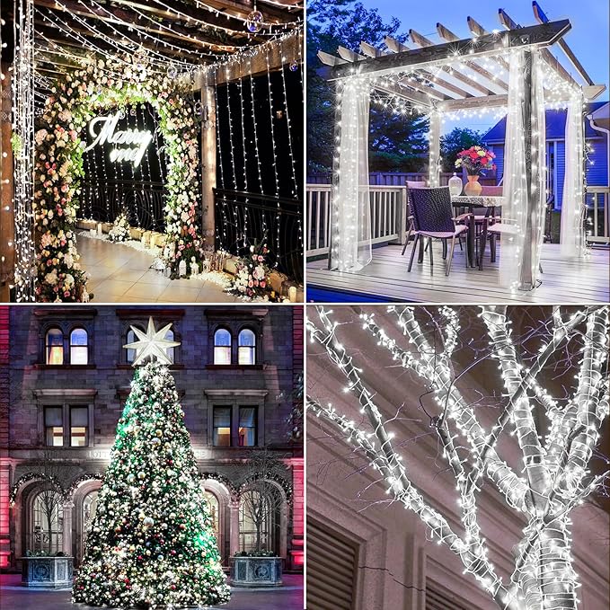 KNONEW 197FT 500 LED Christmas String Lights Outdoor Color Changing 11 Modes Timer Fairy Light Plug in Waterproof Lights for Xmas Tree Yard Wedding Decorations (Cool White to Multicolor)