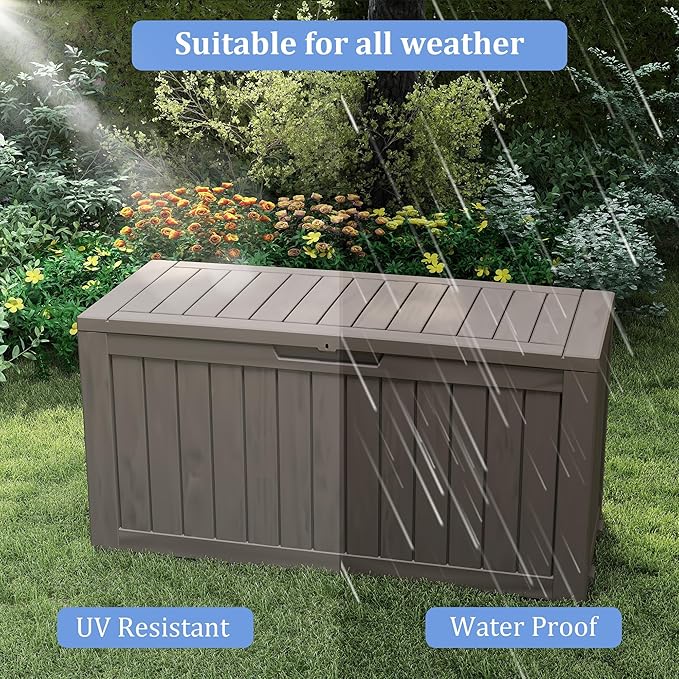90 Gallon Outdoor Cushion Storage - Waterproof Deck Boxes for Outdoor, Space-Saving Deck Box with Lock for Patio/Pool Accessories, UV-Resistant Resin, Granite Grey