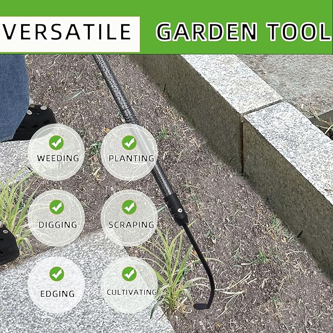 Weed Puller, Long Handle Crack Weeder Tool Hand Cultivator with Soft Foam Grip, Durable Curved Head Hook Weed Remover Tool Ideal for Weeding Digging Edging Planting Cultivating Scraping