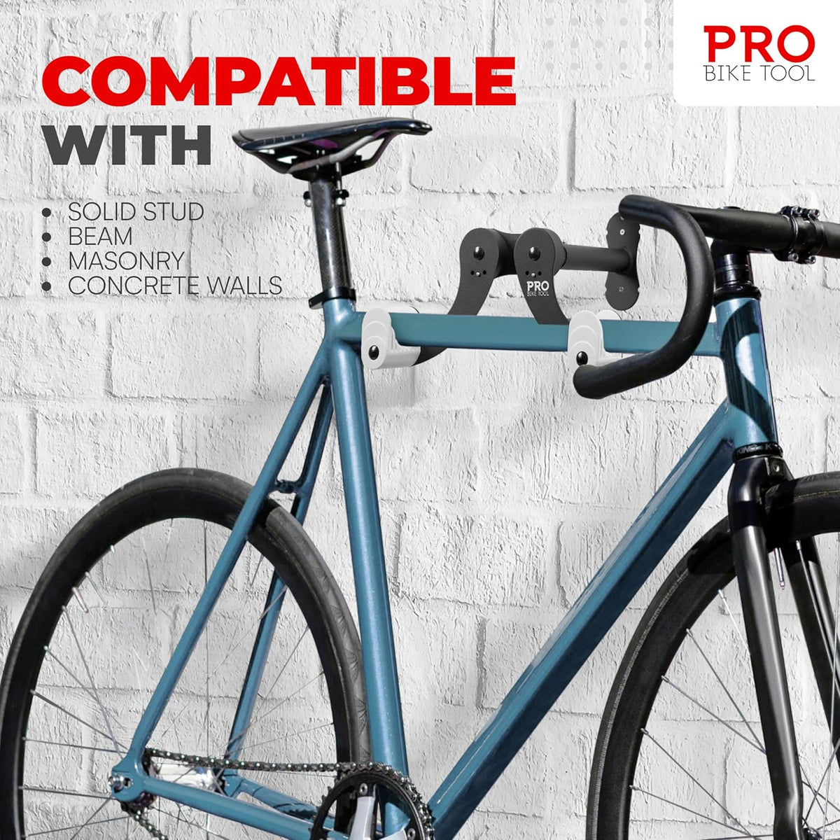 PRO BIKE TOOL Bike Wall Mount - Horizontal Indoor Bike Rack for 1 Bicycle - Bike Rack for Garage - Safe and Secure Bike Hook for Road, Mountain or Hybrid Bikes - Bike Hanger, Bicycle Storage - White