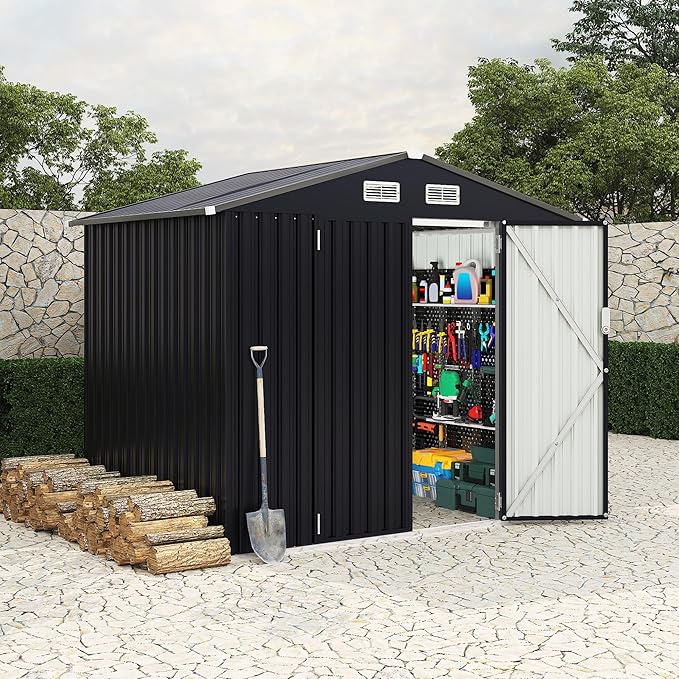 6x8 FT Metal Storage Sheds Outdoor, Metal Yard Sheds MetalGarden Shed Kit, MetalTool Shed with Lockable Door, Utility Buildings with Air Vent for Backyard Garden Patio Lawn