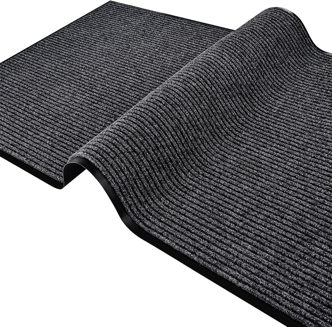 Low Profile Rubber Door Mat, 60x35inch, Heavy Duty, Durable Doormat, Indoor and Outdoor, Waterproof, Easy Clean Shoe Scraper, Home Rug Welcome Mats for Entryway, Patio, Porch, Grey