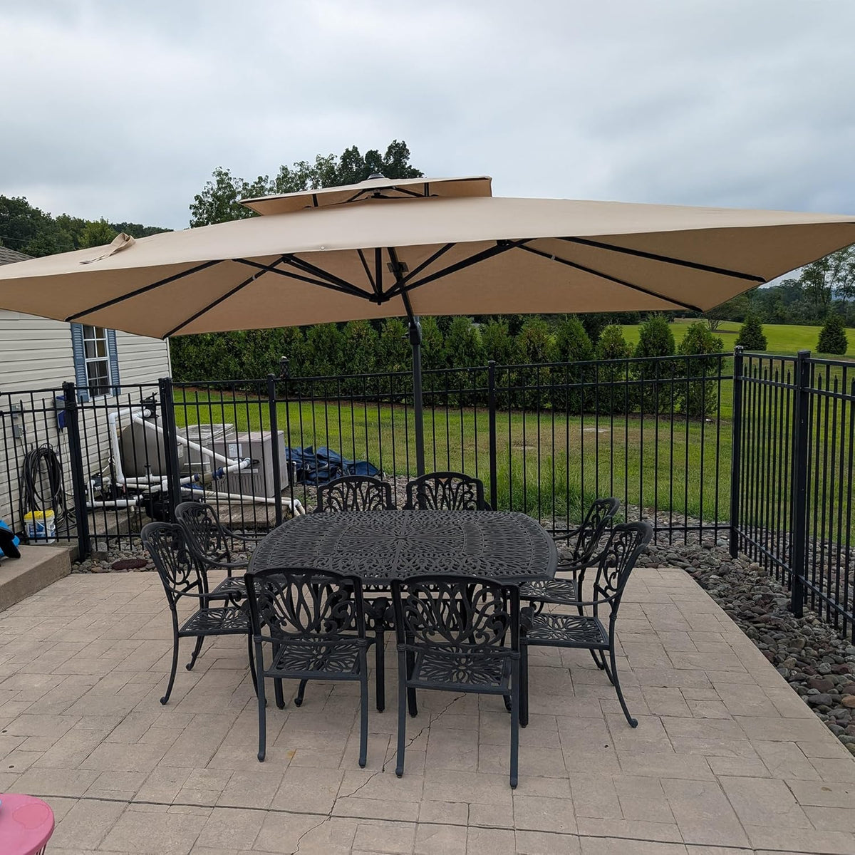 PURPLE LEAF Cantilever Umbrella 10' X 13' Outdoor Patio Rectangular Double Top Large Heavy Duty 360° Rotation Offset Umbrella for Outside Deck Backyard Garden Pool Spectrum Sand
