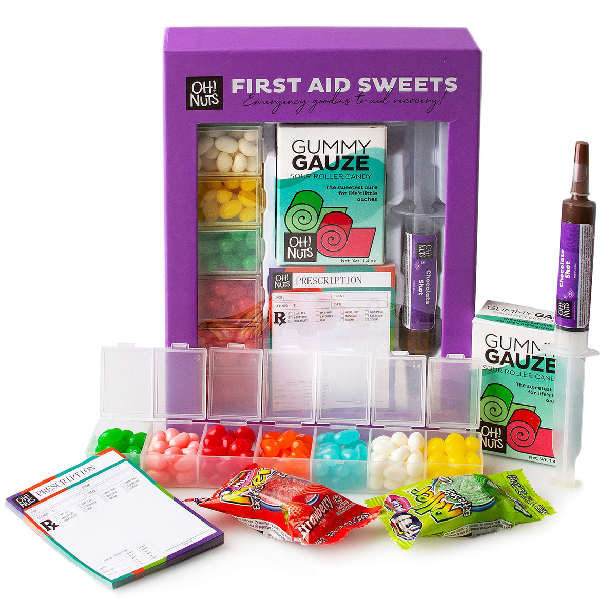 Oh! Nuts Get Well Soon Gift Basket - Candy Care Package - Edible Doctor Pretend Kit Box - Jelly Bean Pills, Gummy Gauze, Chocolate Syringe - For Girl