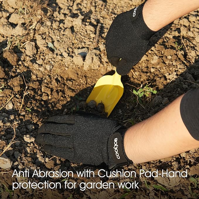 COOLJOB Thorn Proof Garden Gloves with Touchscreen Fingers for Men, Rose Pruning Work Gloves with Palm Cushion for Gardener, Farmer and Landscaper (Black 1 Pair Small)