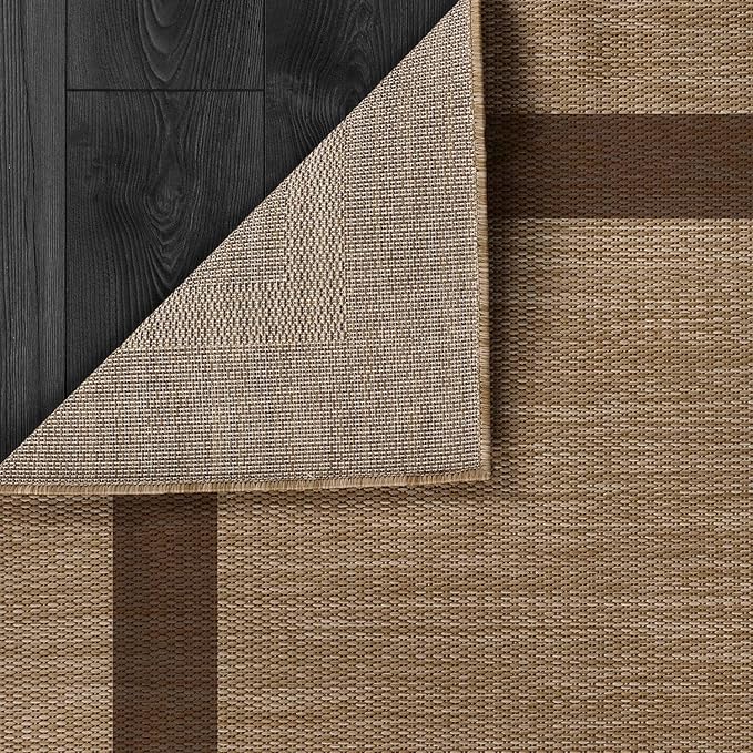 CAMILSON Outdoor Rug 8x10 - Modern Outside Rugs for Patios Porches Waterproof Durable Washable Non-Shedding, Easy-to-Clean Indoor Outdoor Area Carpet (8 x 10, Bordered - Jute)