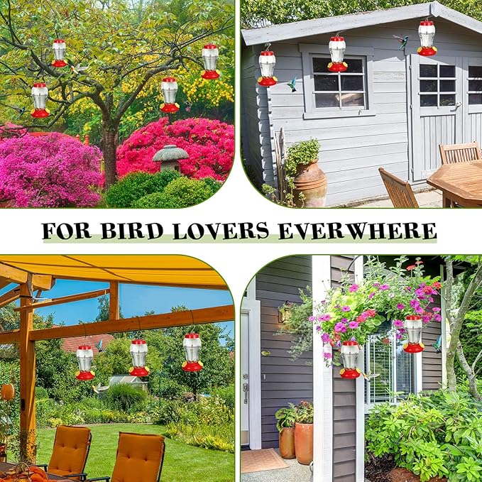 6 Pcs Hummingbird Feeder with Hanging Wires for Outdoor Hanging 16 oz Plastic Hummingbird Feeders Bird Feeder for Outside Wild Bird Feeder with 5 Feeding Ports for Home Garden Yard, Easy Filling