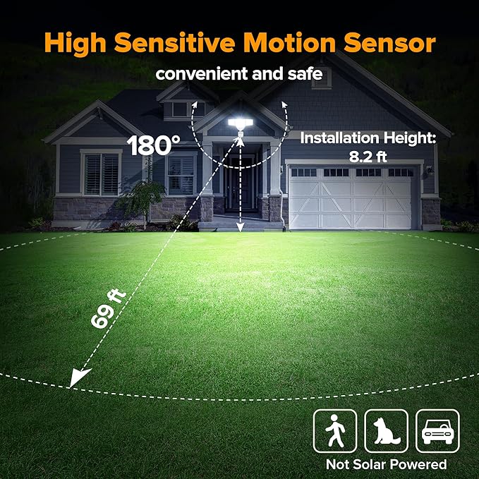 LUTEC 80W 9000LM LED Security Lights Motion Sensor Outdoor Lights, 4 Head LED Flood Light Outdoor 5000K Daylight, IP65 Waterproof, Motion Detected Light for Outside, Garage, Yard - 2 Pack (White)