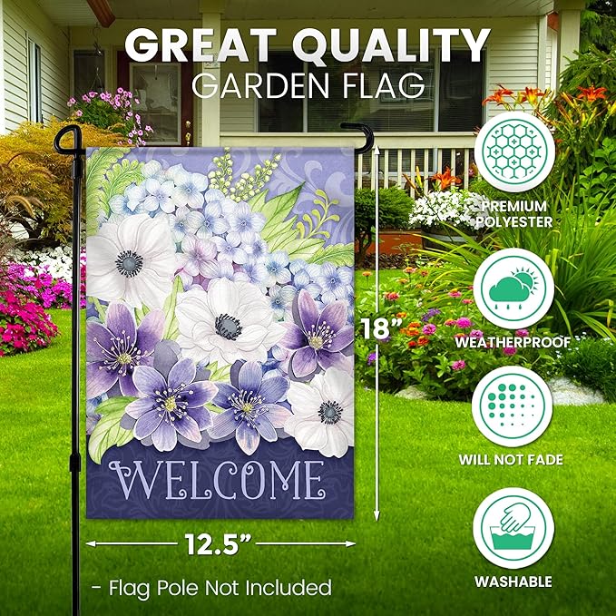 Spring Garden Flags 12.5x18 Double Sided - Floral Welcome Bouquet Flag Printed in Premium Polyester - Seasonal House Welcome Banner for Outdoor, Yard, Lawn, Deck, Patio - Suits Most Holder