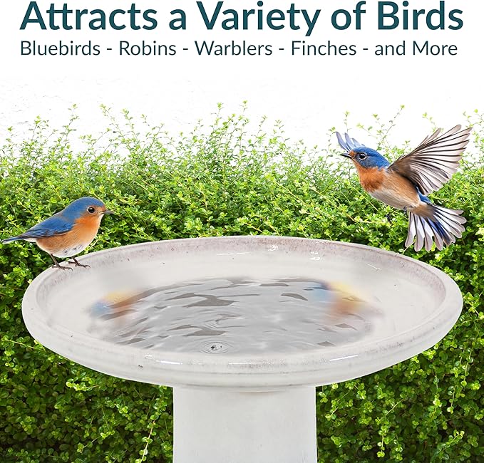 Sunnydaze 21" H Ceramic Bird Bath for Outside - Hand-Painted Outdoor Bird Bath Bowl, UV/Frost-Resistant Finish - Twilight - Classic Pedestal
