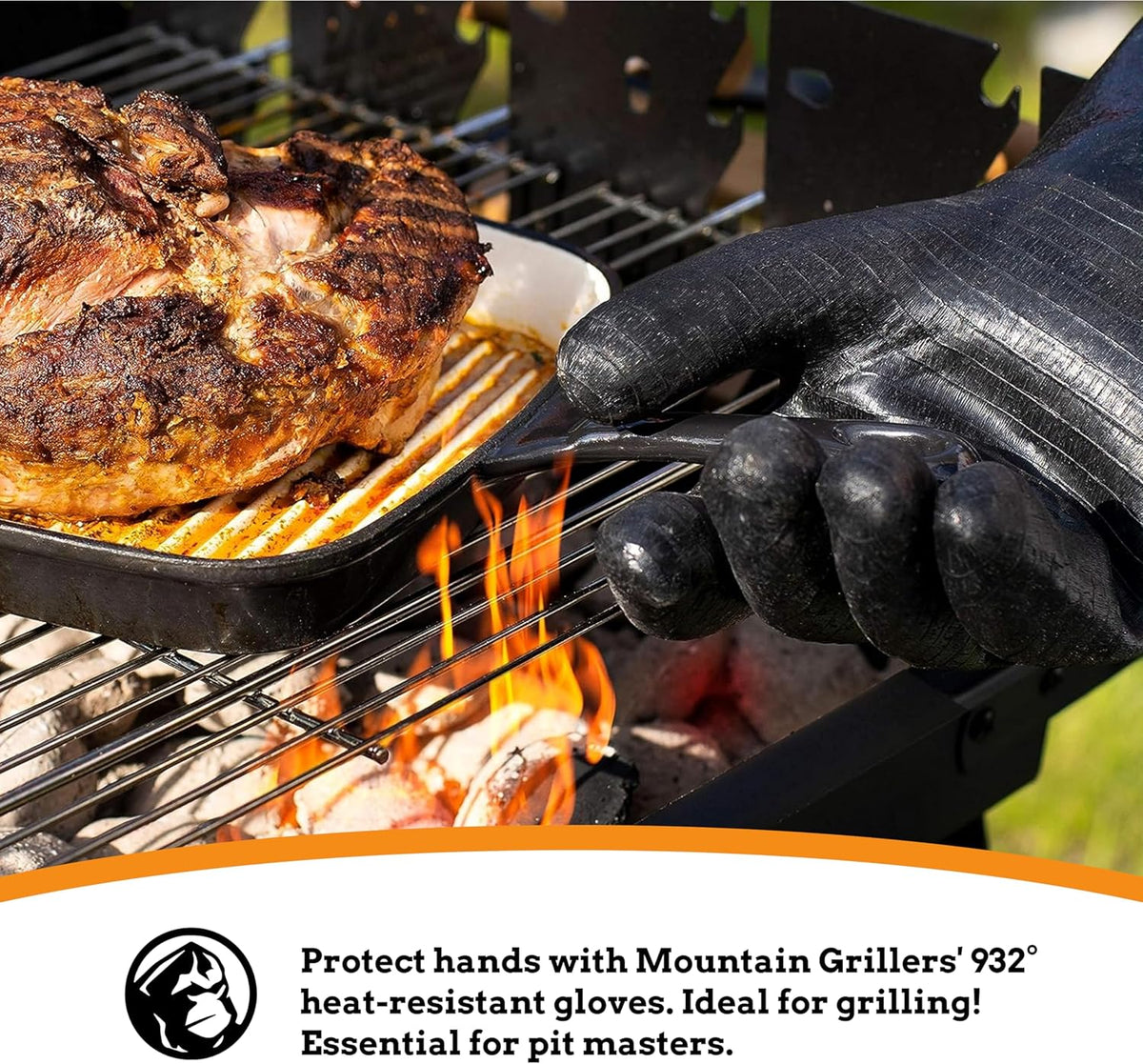 Mountain Grillers Extreme Heat Resistant Gloves for Grill BBQ High Temperature Fire Pit Gloves Barbecue Cooking, Smoker, Oven, Fryer, Grilling Waterproof, Fireproof Oil Resistant Neoprene Coating 14in