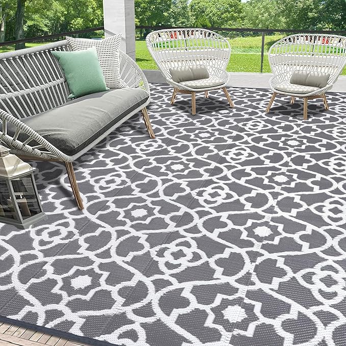 HEBE Outdoor Rug Waterproof 9x18, Plastic Straw Rug Camping Rug, Reversible Outdoor Patio Rugs RV Mat Clearance, Indoor Outside Floor Carpet for Porch,Deck,Camper,Balcony,Backyard